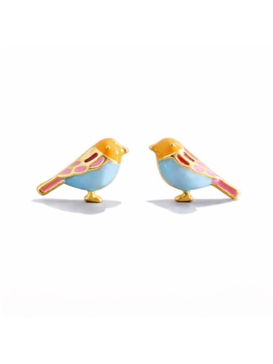 Jewelry - Festival Ready! Gold Blue Colorful Bird Post Earrings (1070) NWOT